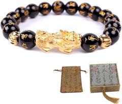 Black Dragon Fortune Obsidian Wealth Bracelet Ultimate Feng Shui Power Bracelet Dragon Pixiu Bracelet Wealth Luck Amulet for Men Women Attract Lucky Wealthy Bracelets