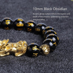 Black Dragon Fortune Obsidian Wealth Bracelet Ultimate Feng Shui Power Bracelet Dragon Pixiu Bracelet Wealth Luck Amulet for Men Women Attract Lucky Wealthy Bracelets
