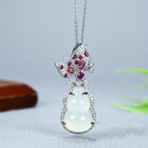 Elegant White Agate Gourd Pendant for Prosperity, Protection & Spiritual Harmony