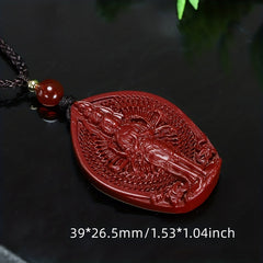 Thousand-Handed Character Cinnabar Pendant Necklace – Spiritual Protection & Prosperity Energy