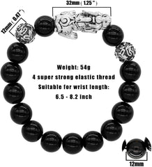 Feng Shui Black Obsidian Wealth Bracelet - Attract Wealth & Luck with 12mm Beads