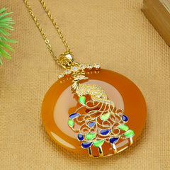 Natural Yellow Agate Phoenix Peace Buckle Necklace for Protection, Prosperity & Elegance