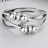 Adjustable Fidget Anxiety Ring with Beads & Spinner — Vintage Hip-Hop Style, Zinc Alloy, Black & Golden Accents, Meditation Ring for Energy Balance & Spiritual Harmony