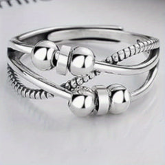 Adjustable Fidget Anxiety Ring with Beads & Spinner — Vintage Hip-Hop Style, Zinc Alloy, Black & Golden Accents, Meditation Ring for Energy Balance & Spiritual Harmony