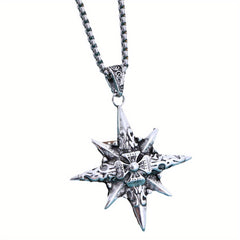 Men's Christmas Snowflake Compass Star Pendant Necklace - 18K Gold Plated for Protection & Guidance in Holiday Season