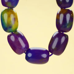 Vintage Purple and Blue Beaded Bracelet for Spiritual Balance, Unisex Elastic Cuff