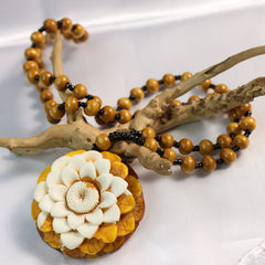 Bohemian Sunflower Pendant Necklace - Handmade Resin & Wood Bead Jewelry with Grounding, Joyful Energy