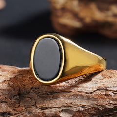 Handmade 18K Gold-Plated 316L Stainless Steel Elliptical Ring with Natural Stones Spiritual Energy & Classic Style