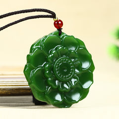 Natural Stone Green Lotus Pendant Necklace - Spiritual Balance & Harmony