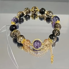 Bohemian Gradient Amethyst Bracelet with Golden Star Charms for Spiritual Energy & Everyday Elegance