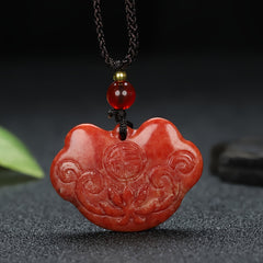 Red Jasper Fu Charm Pendant Necklace for Luck, Prosperity, and Root Chakra Healing