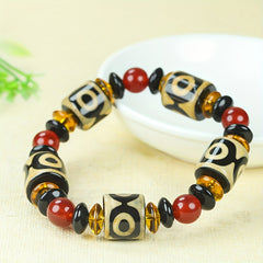 Three-Eyed Dzi Bead Bracelet for Spiritual Protection, Inner Peace, and Energetic Balance