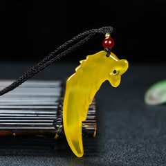 Yellow Green Agate Wolf Tooth Pendant Necklace for Protection, Courage & Energetic Balance