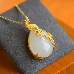 Natural Stone Dragon Phoenix Pendant - Spiritual Energy for Vintage Court Style