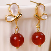 Butterfly Red Agate Dangle Earrings - 8mm Natural Stone for Energy Balance & Daily Elegance