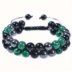 Handcrafted Green Malachite Double-Layer Braided Bracelet - Sporty Natural Stone Fashion with Energy Balancing