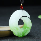Elegant Antique Green & White Natural Stone Pendant Necklace - Cultural Charm with Gradient Energy
