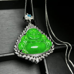 Icy Green Jade Laughing Buddha Pendant for Abundance, Serenity & Spiritual Protection