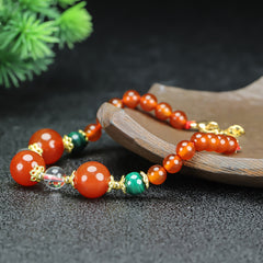 Elegant Red Bead Bracelet Golden Spacers Energy Balance Women