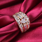 Luxurious Antique Gold Men's Zirconia Ring - European Style Sparkling Wedding Band for Prosperity & Love