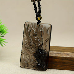 Men's Natural Obsidian Dragon Pendant for Power, Protection, and Wealth Attraction