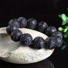 1pc 20mm Hand-Carved Wooden Beads Bracelet - Prosperity Charm for Spiritual Harmony