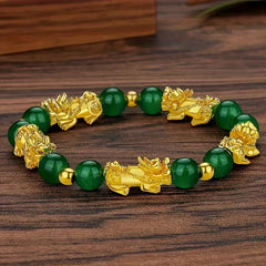 1pc Adjustable Lucky Charm Bracelet for Women - 31pcs Green Beads with Golden Accents & Clover Charms, Elastic Stretch Good Luck Jewelry for Birthdays, Christmas, Easter Gifts, Spring Parties & Casual Attire, Bracelet Charms