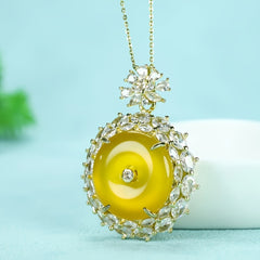 Men's Yellow Agate Pendant Necklace with Cubic Zirconia Accents - Grounding Energy & Prosperity Symbol for Casual & Formal Wear