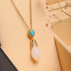 Sheep Fat White Jade Orchid Ring with Turquoise | Elegant Feng Shui Jewelry for Peace & Wisdom