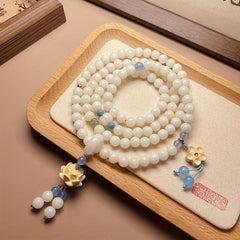 108pcs White Bodhi Prayer Beads - Spiritual Energy for Meditation & Protection