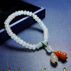 Light Green Jade Feng Shui Healing Bracelet – Energy Harmony Talisman with Double Charm Beads for Luck, Protection & Spiritual Balance