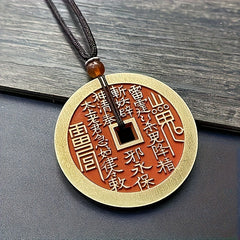 Feng Shui Ancient Coin Necklace — Copper Wealth Amulet, Yin-Yang Protection & October Birthstone Talisman