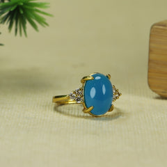 Vintage Blue Agate Adjustable Ring for Calmness and Communication