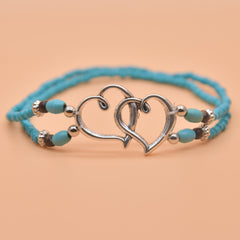 1 Ladies Double Layer Bead Heart Anklet - Pure Energy & Romantic Charm for Daily Wear