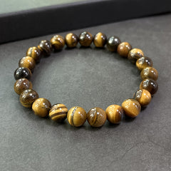 Natural Tiger's Eye Bracelet - 8mm Beads for Wealth & Prosperity Energy