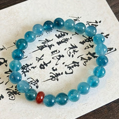 Chinese Zen Ice Flower Bracelet Blue-Green Red Beads Energy Balance Daily Sports Wear