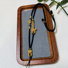 Hand-Woven Bow Pendant Necklace – Ethnic Chinese Style Golden Energy for Daily Wear