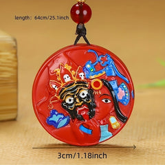 Double-Sided Tibetan Thangka Cinnabar Pendant for Protection & Spiritual Grounding, Hand-Painted Unisex Amulet