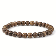 Recycled Wood Bead Bracelet Elastic Yoga Jewelry for Meditation & Spiritual Balance