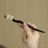 1pc Elegant Chinese Hairpin - Minimalist Floral Hair Stick with Black Wood & White Flower Accents - Traditional & Modern Hairstyles for Wedding, Party, Everyday Formal Events