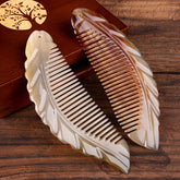 Natural Cow Horn Leaf Shaped Massage Comb - Portable Gift for Spiritual Healing