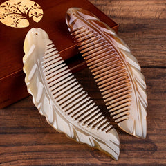 Natural Cow Horn Leaf Shaped Massage Comb - Portable Gift for Spiritual Healing