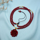 Cinnabar Red Rose Pendant Necklace - Harmony & Protection for Couples