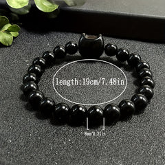 Unisex Cat-Themed Bracelet - Moonstone & Obsidian for Intuition & Protection