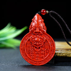 Protective Cinnabar Beast Head Pendant for Men, Exorcism & Good Fortune Necklace