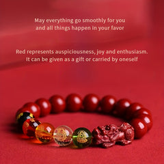 Five-Way Wealth God Pi Xiu Bracelet - Cinnabar Attract Wealth & Treasures, Unisex Feng Shui Jewelry for Daily Wear or Gift