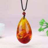 Bohemian Amber Teardrop Pendant Necklace - Golden Energy for Everyday Wear & Protection