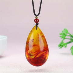 Bohemian Amber Teardrop Pendant Necklace - Golden Energy for Everyday Wear & Protection