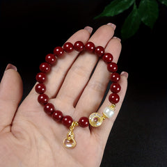 Lucky Cinnabar Bracelet with Moon & Gourd for Wealth Protection & Good Luck Energy