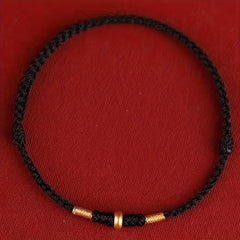 Exquisite Handcrafted Red Black String Amulet with Lucky Golden Beads - Symbol of Love and Friendship